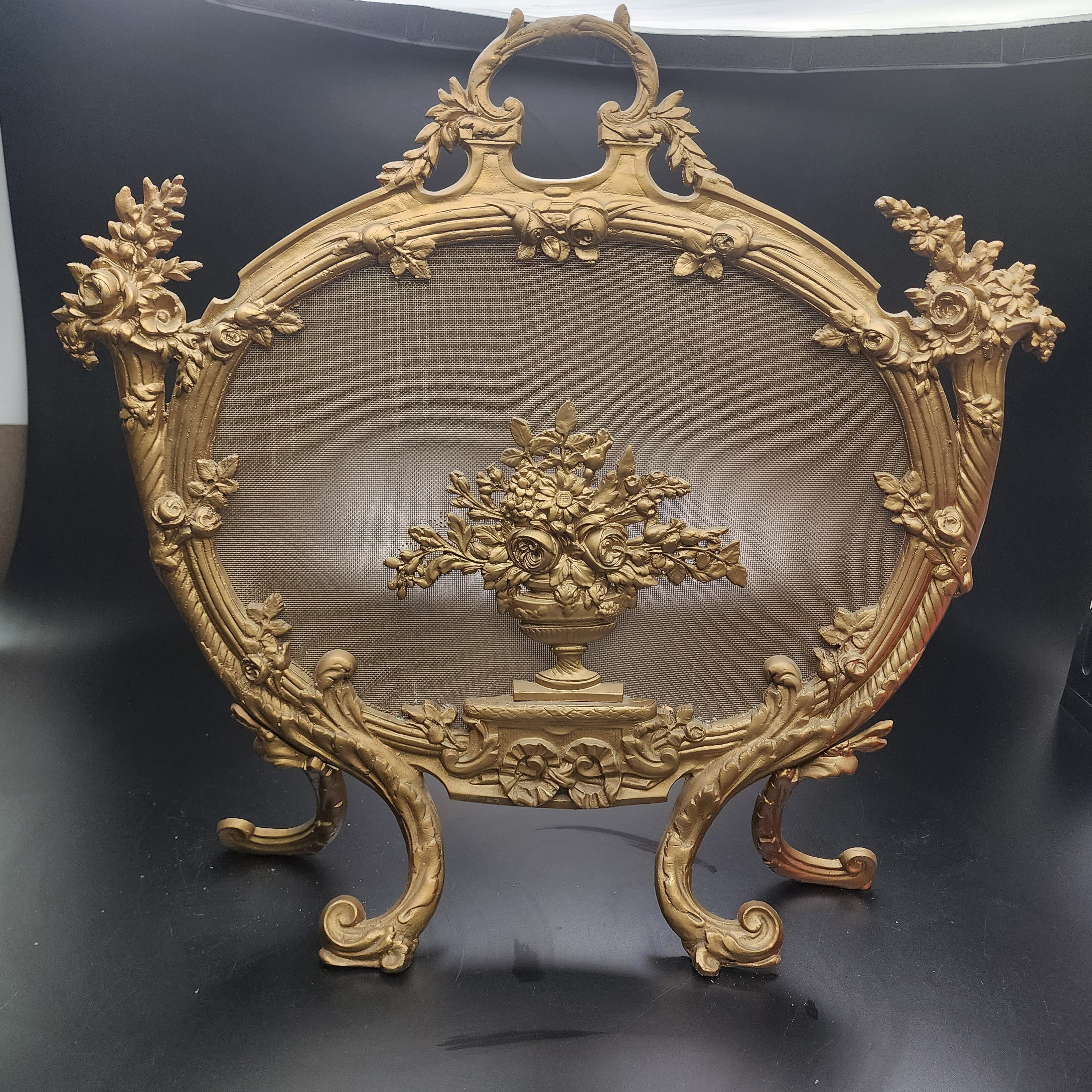 Antique 1800s Brass French Rococo Style Fireplace Screen 29x28 ✨ - Picture 1 of 11